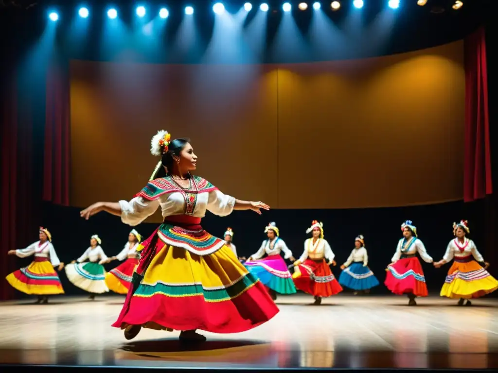 Una actuación de danza tradicional peruana con trajes vibrantes, movimientos cautivadores y música en vivo