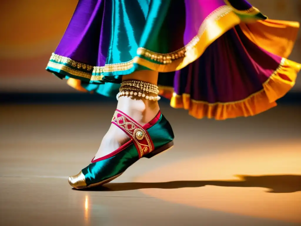 Los ágiles pies de una bailarina de Kathak ejecutan un complejo ritmo, mostrando la huella del Flamenco en Kathak