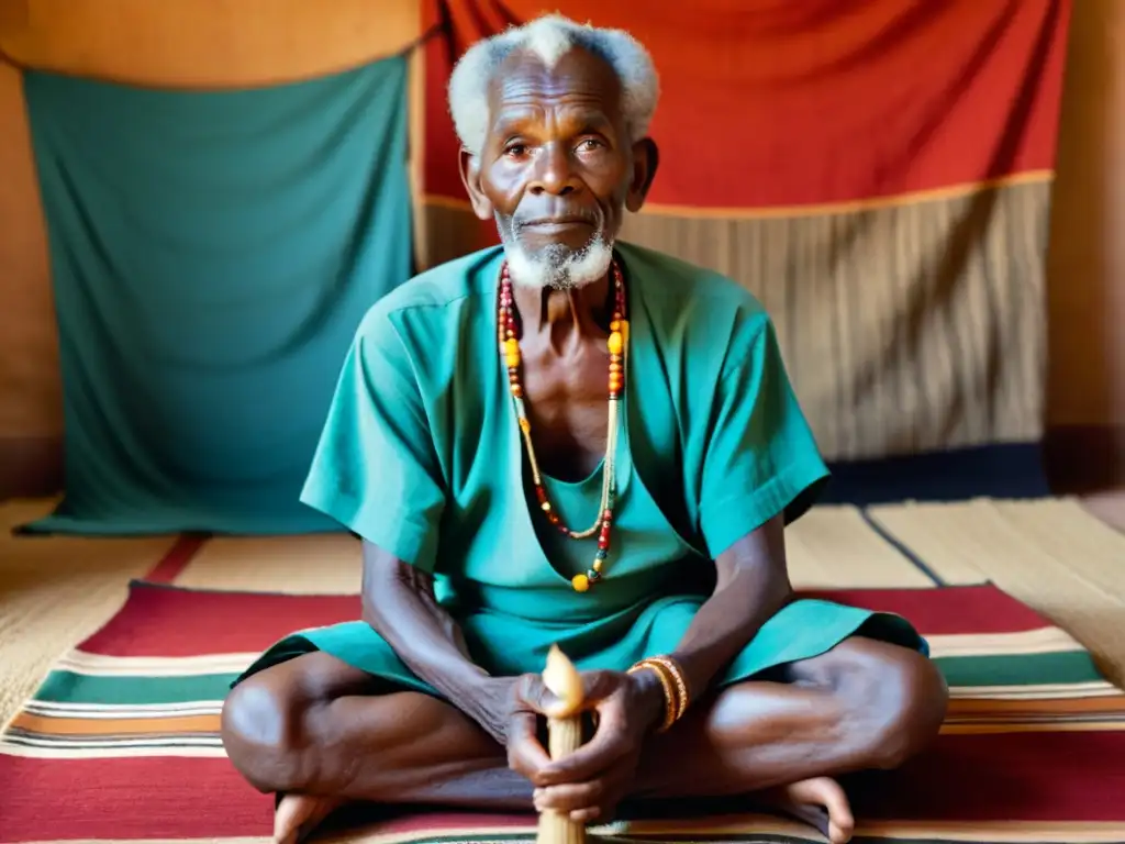 Un anciano griot toca el kora mientras jóvenes bailarines africanos se mueven al ritmo