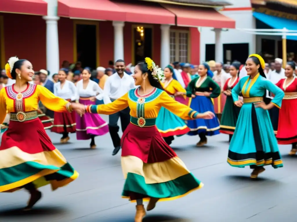 Una animada ceremonia de danza tradicional en un bullicioso mercado, llena de energía y significado cultural de la danza tradicional