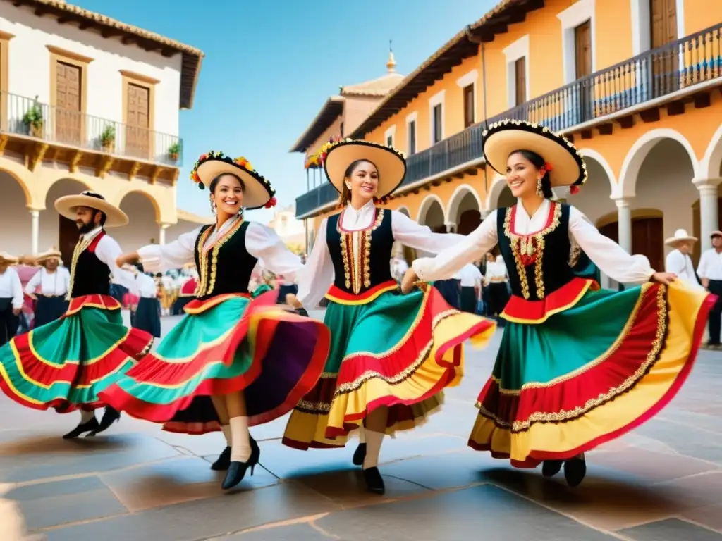 Una animada plaza española con bailarines de Jota y espectadores