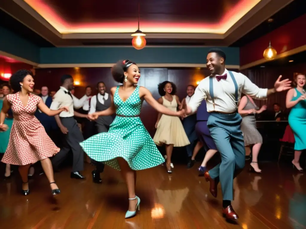 Un animado espectáculo de Lindy Hop en un club de jazz vintage