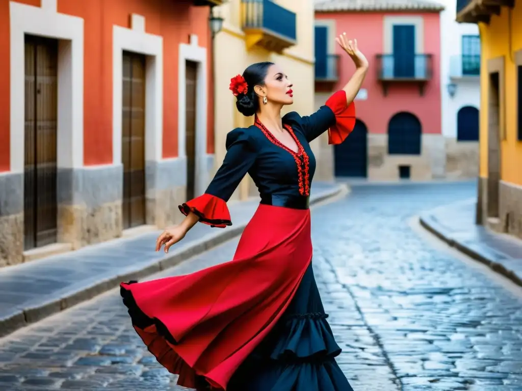 Una apasionada bailaora de flamenco en pleno Festival Flamenco Jerez, con vestimenta tradicional, expresando la intensidad del baile andaluz