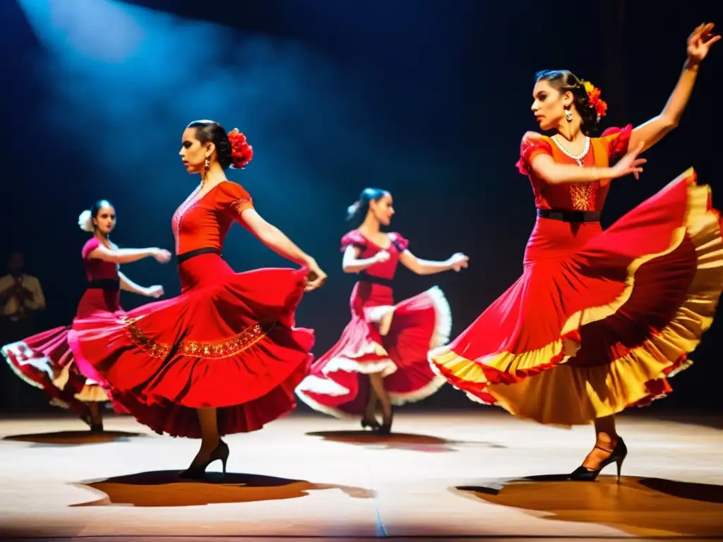 Apasionada actuación de flamenco con técnicas avanzadas de zapateo y faldeo