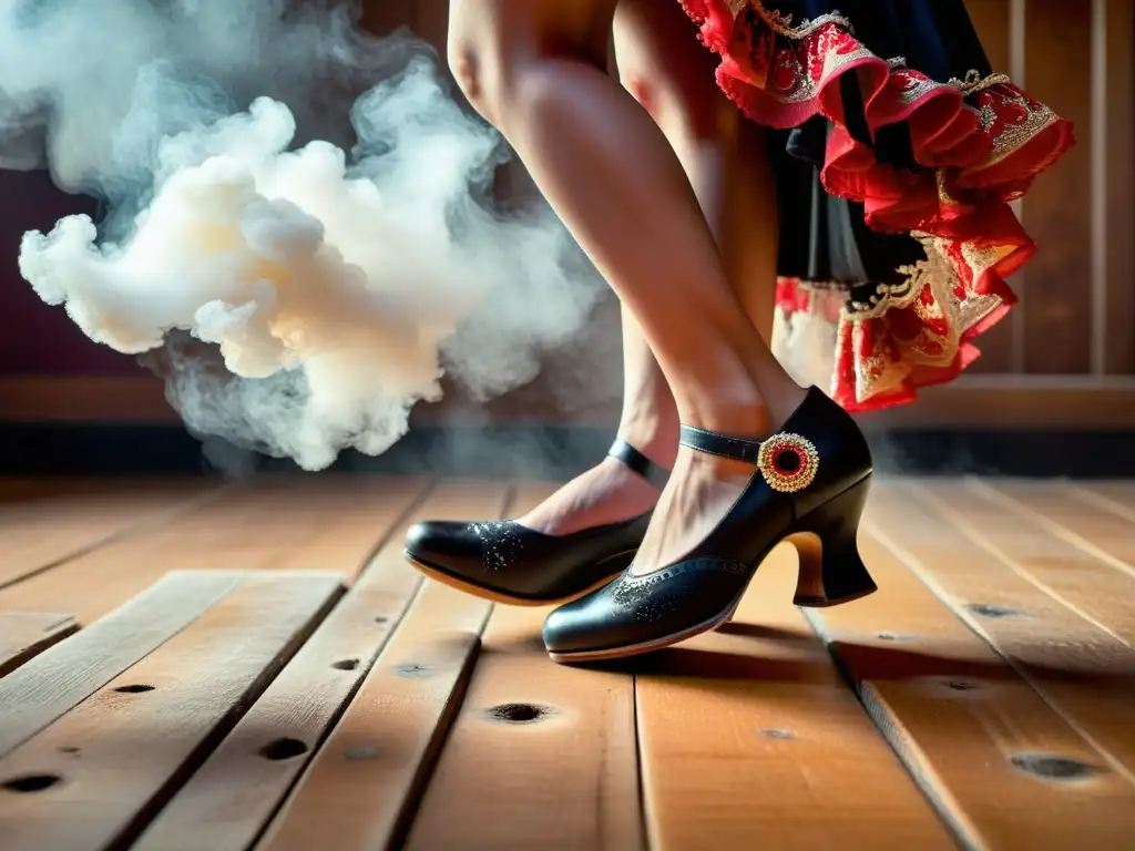 Un apasionado zapateado flamenco, capturando la fuerza y las técnicas de esta danza tradicional española