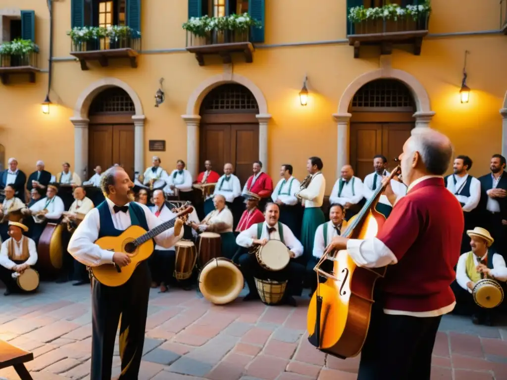 Apasionados músicos interpretan pizzica en piazza sur Italia, transmitiendo el significado cultural de esta danza ancestral