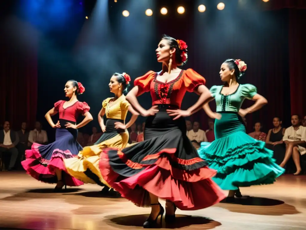 Apasionante actuación de baile flamenco con intensa energía y expresiones, evocando los orígenes y evolución del baile flamenco