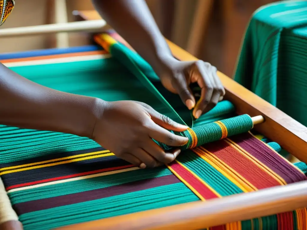 Artesana tejiendo a mano un textil africano, mostrando significado cultural moda tradicional africana