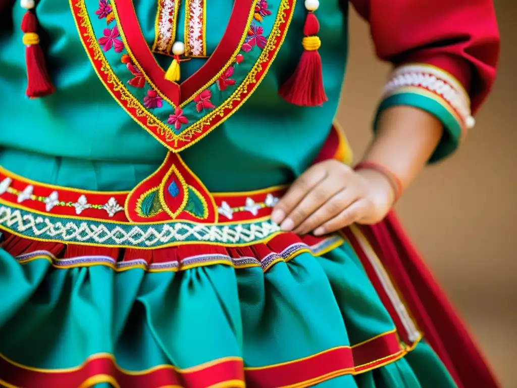 Artesanía dedicada en la colección de ropa de danza tradicional, con bordados intrincados y colores vibrantes