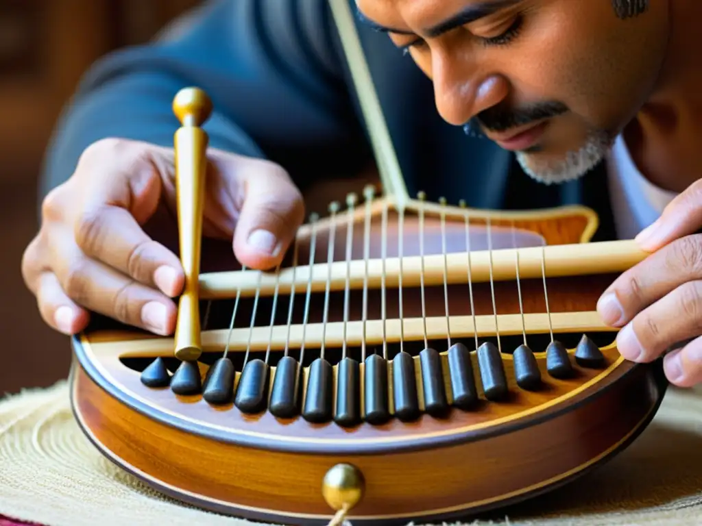 Un artesano experto elabora con destreza un timple canario, mostrando la autenticidad y reverencia por las danzas tradicionales del mundo