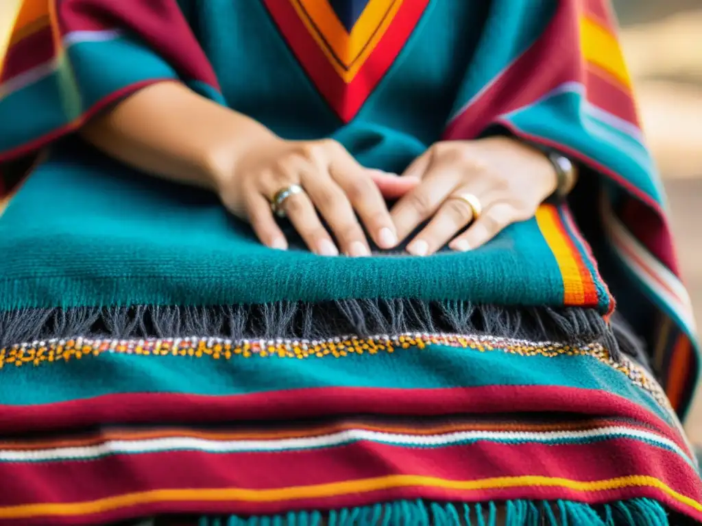 Un artesano experto teje a mano un poncho chileno tradicional, destacando el significado cultural del poncho chileno