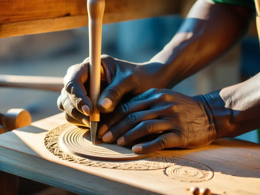 Un artesano experto talla a mano una zambomba tradicional