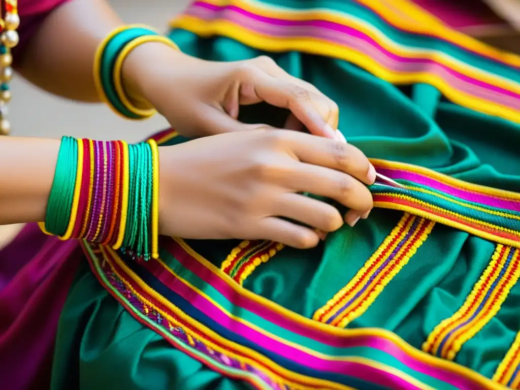 Un artesano habilidoso borda patrones intricados en un traje de danza, reflejando el significado cultural de los trajes de danza