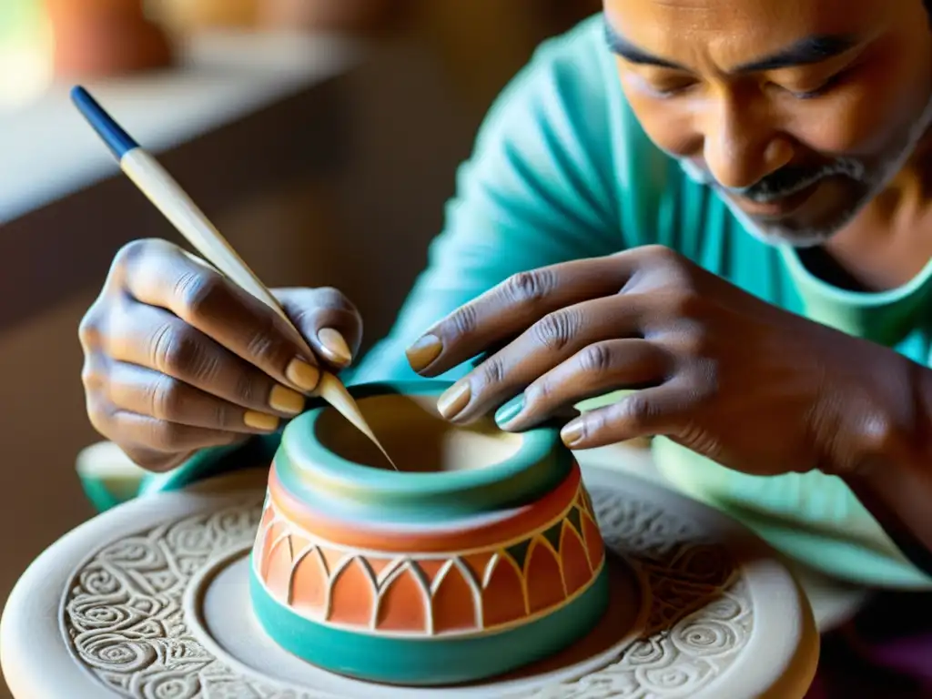 Un artesano moldea y pinta con precisión una figura de bailarina de cerámica, capturando la belleza de las danzas tradicionales