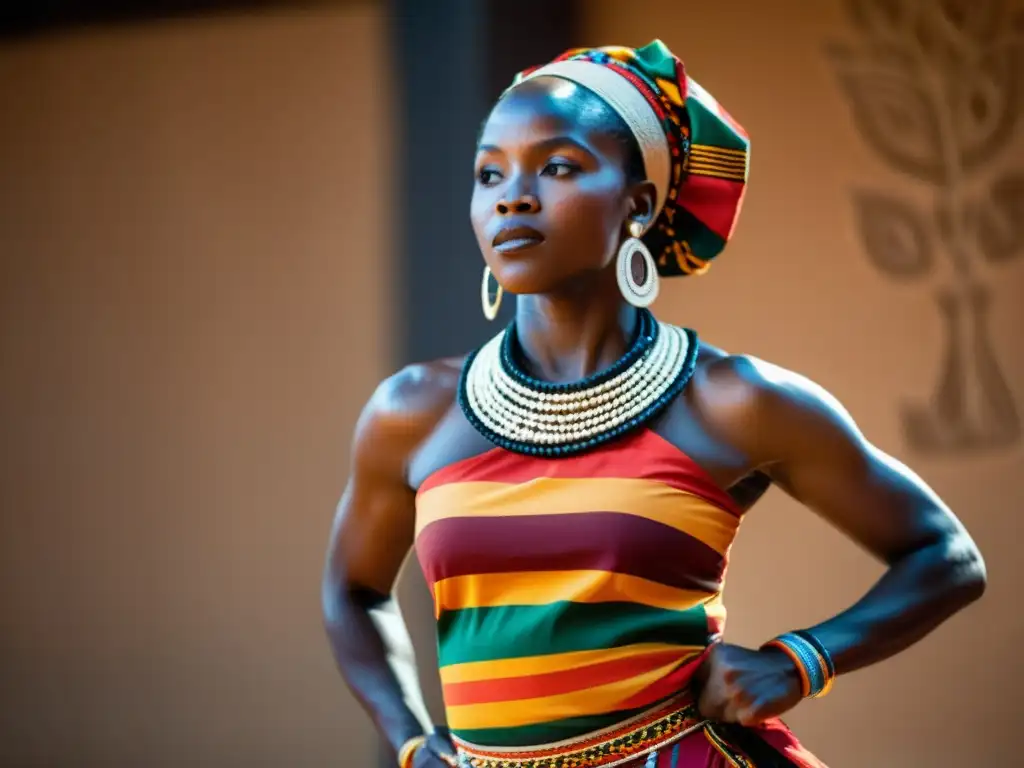 Un bailarín africano ejecuta una danza tradicional al ritmo del Djembé al atardecer