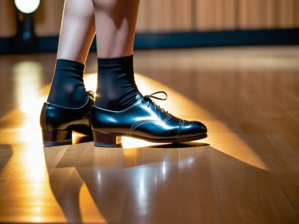 Un bailarín de claqué en escena, zapatos brillantes y ritmo