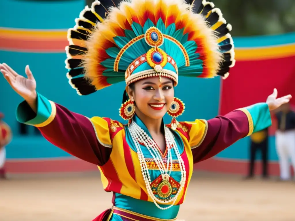 Un bailarín lleva un elaborado traje de Torito con colores vibrantes y detalles detallados, capturando la energía de la danza