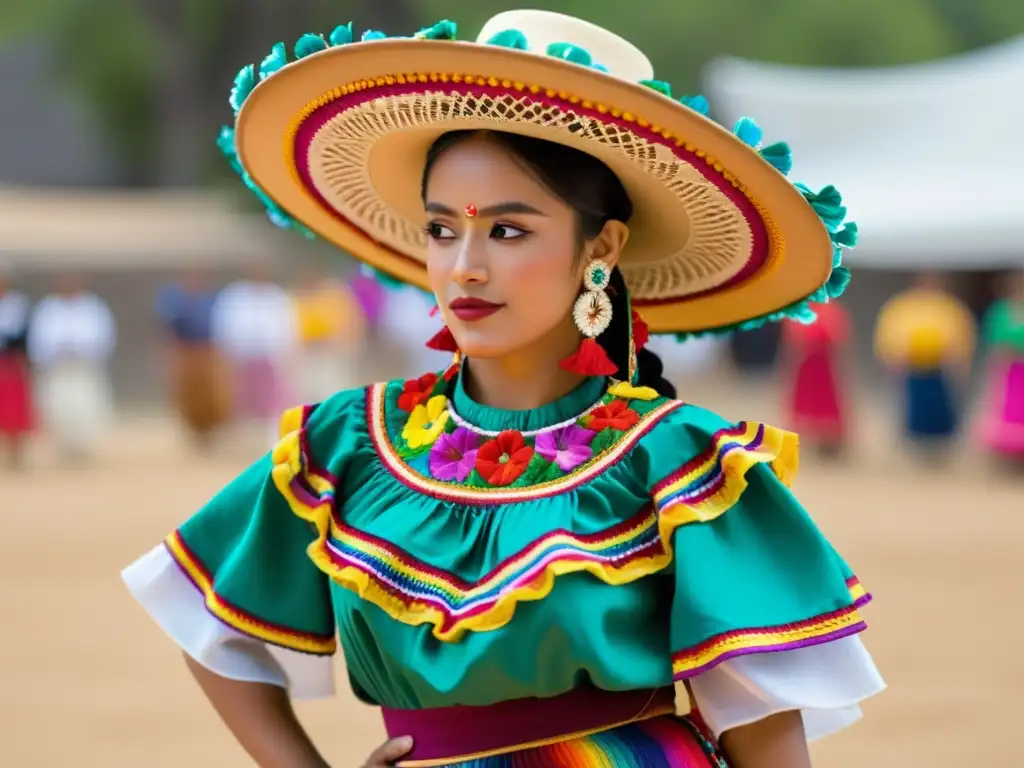 Un bailarín mexicano en traje tradicional, con movimientos dinámicos y pasión