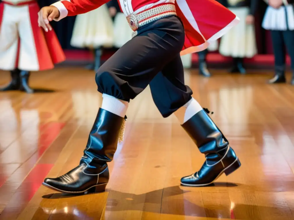 Un bailarín paraguayo muestra elegancia y destreza en su traje tradicional mientras danza con pasión y precisión