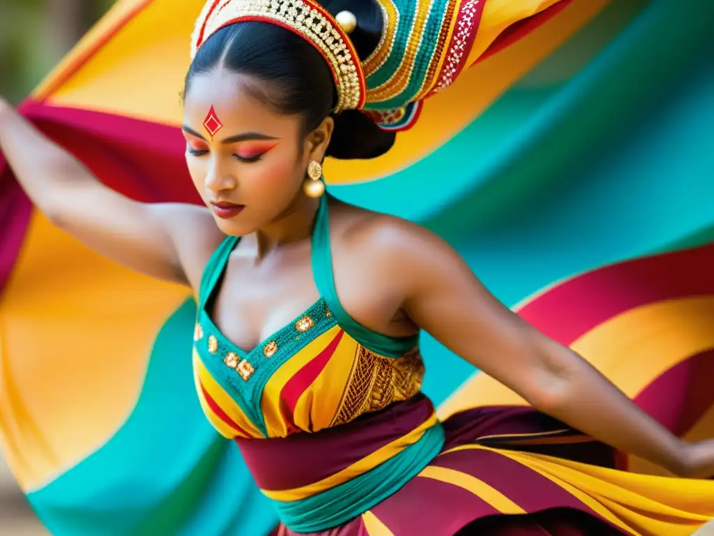 Baile tradicional: colores y movimiento Un bailarín tradicional luce un atuendo vibrante mientras danza con gracia, capturando la moda en la danza tradicional