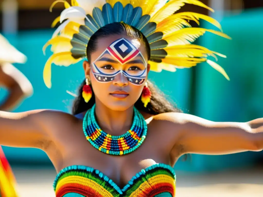 Un bailarín Marshallese con traje colorido y movimientos gráciles, acompañado por músicos