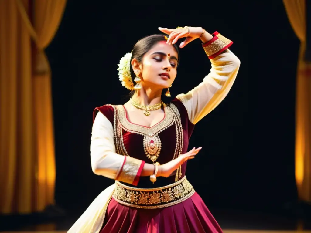 Una bailarina de Kathak adornada con detalle, cuenta una historia a través de sus movimientos y expresión