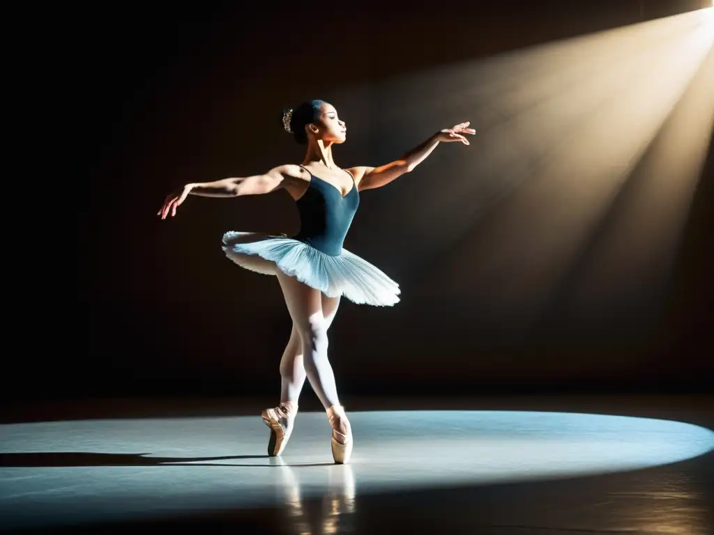 Una bailarina de ballet en una actuación impresionante, con movimientos elegantes y expresiones emotivas