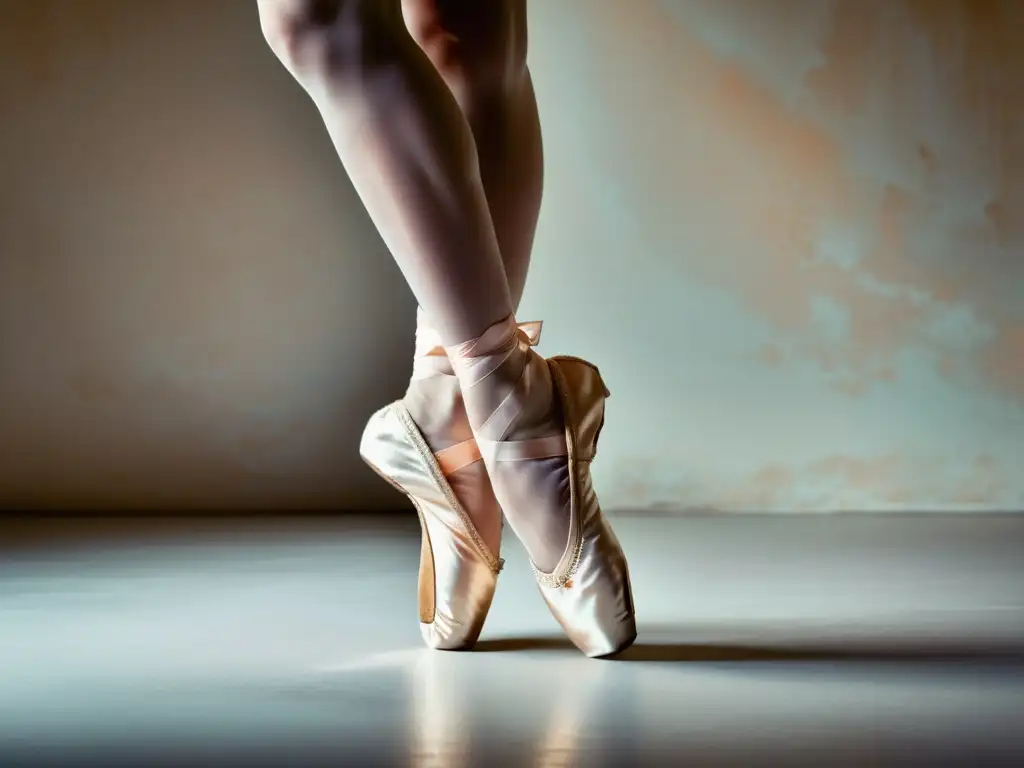 Una bailarina de ballet en punta, con un atuendo etéreo y zapatos de encaje elegantes, fusionando moda y danza con elegancia