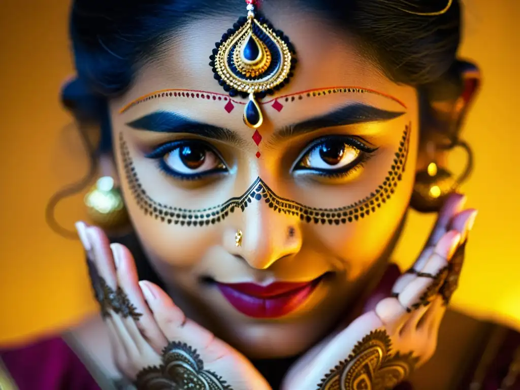 Una bailarina de Mohiniyattam con expresivos ojos y gestos tradicionales, significado cultural Mohiniyattam India