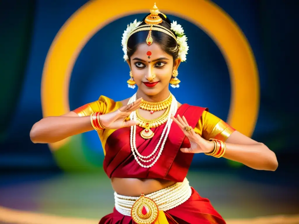 Una bailarina de Mohiniyattam en traje tradicional cautiva con su gracia y expresión, destacando el significado cultural de India