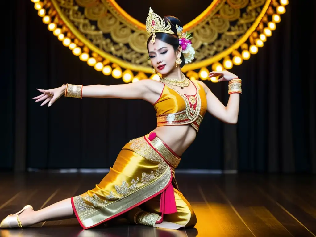 Una bailarina tailandesa deslumbra con su vestimenta tradicional, transmitiendo significado y arte en su expresiva danza