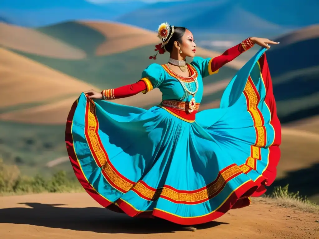 Una bailarina tradicional muestra gracia y precisión en su danza, con un traje vibrante que ondea a su alrededor