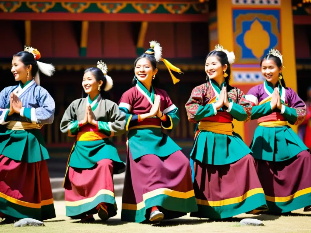 Bailarines de Bhután con trajes tradicionales vibrantes danzan en el misterioso Festival de Danzas de Bhután