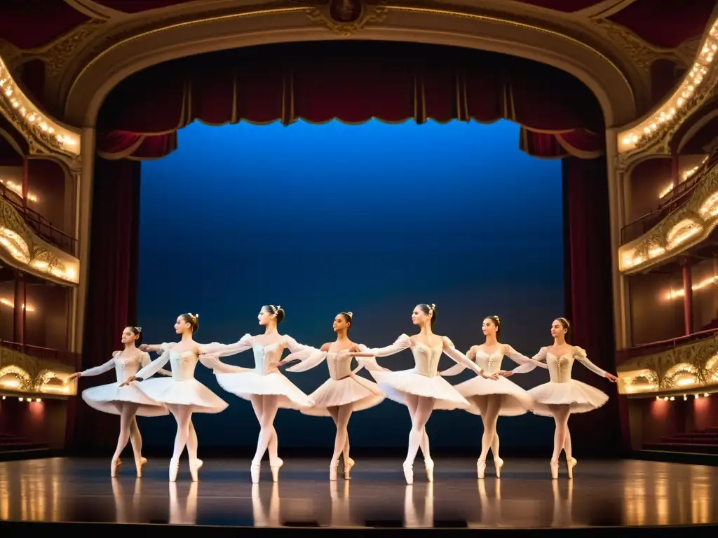 Bailarines en el escenario del Festival de danza de Varna significado cultural, deslumbrantes y elegantes en su rutina de ballet sincronizada