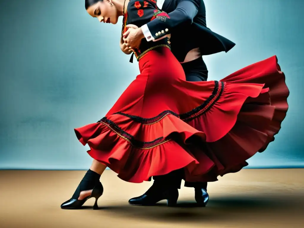 Dos bailarines de flamenco realizan el fandango, expresando la conexión cultural entre Portugal y España