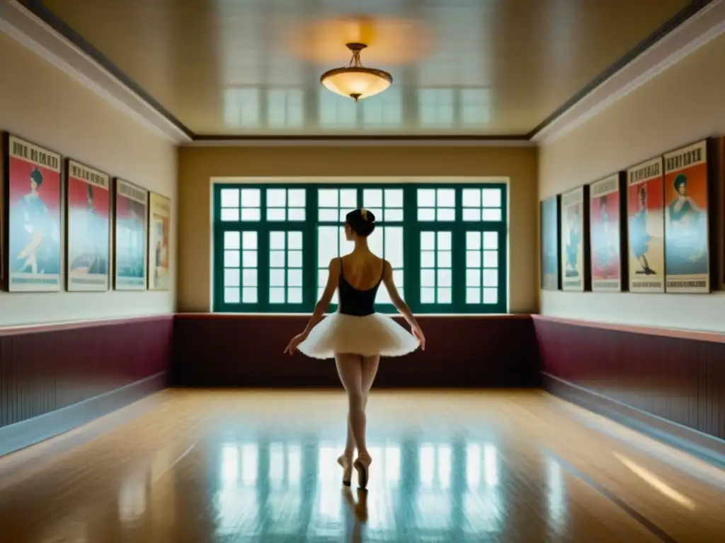 Bailarines tradicionales en entrenamiento duro, inmersos en la atmósfera histórica de un estudio de ballet