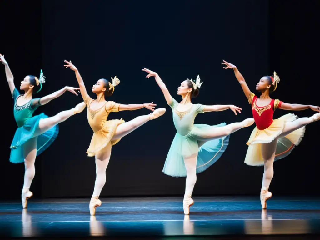 Bailarines con trajes tradicionales ejecutan movimientos elegantes, mostrando la influencia del vestuario en danza