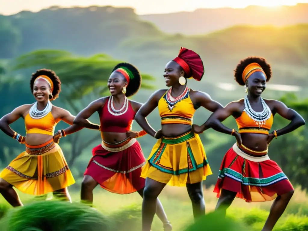 Baile africano con significado cultural, expresión de comunidad y pasión, en atuendos vibrantes