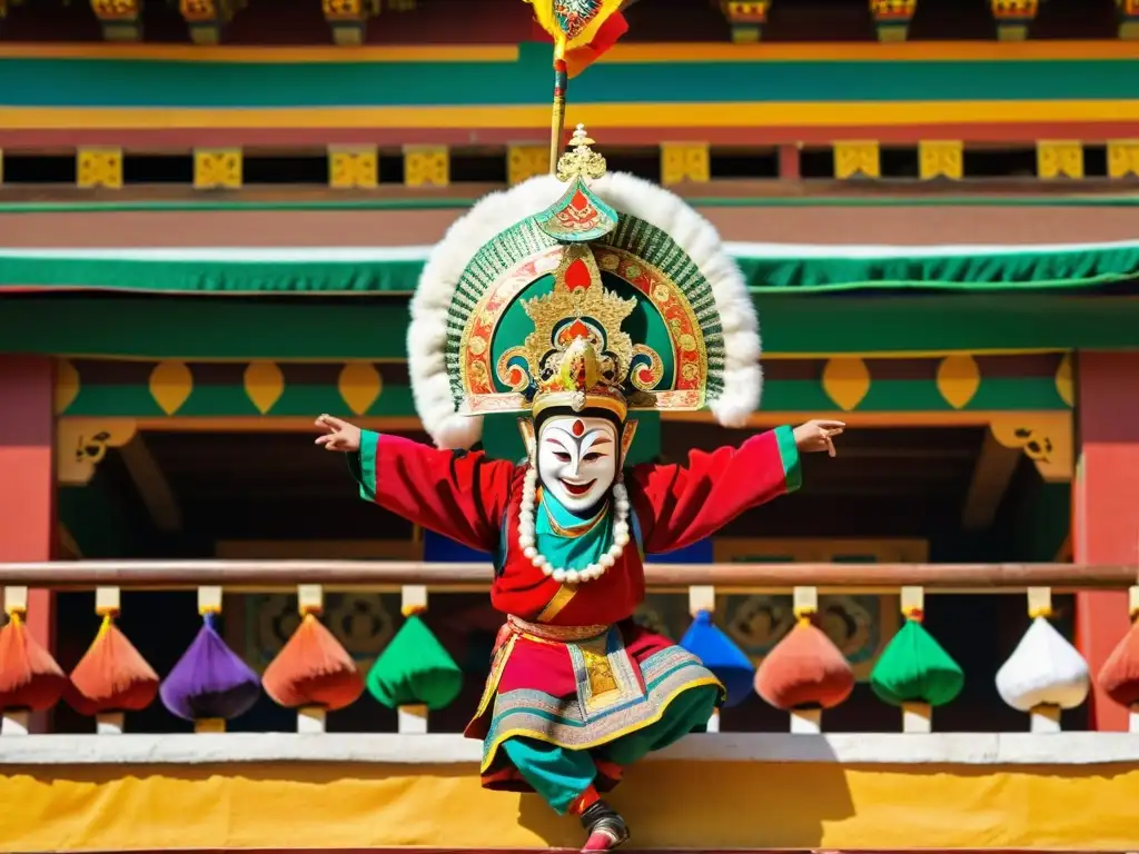 Baile de máscaras de Bután: Danzas coloridas y festivas en el Tshechu de Thimphu, con monasterio de fondo y energía cultural palpable