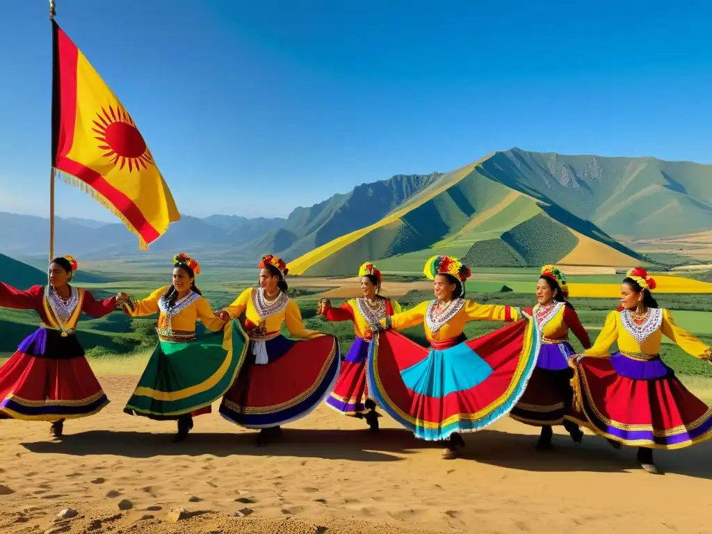 Bailes tradicionales chilotes en Yumbel: Colorido baile tradicional chilote en el campo de Yumbel, con vibrantes trajes y ambiente festivo