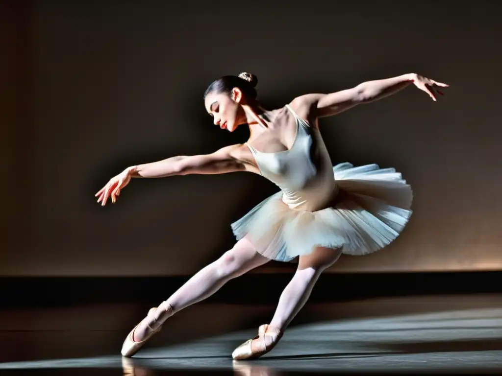 Una ballerina ejecuta una pirueta perfecta en el escenario, capturando la belleza y disciplina del ballet clásico