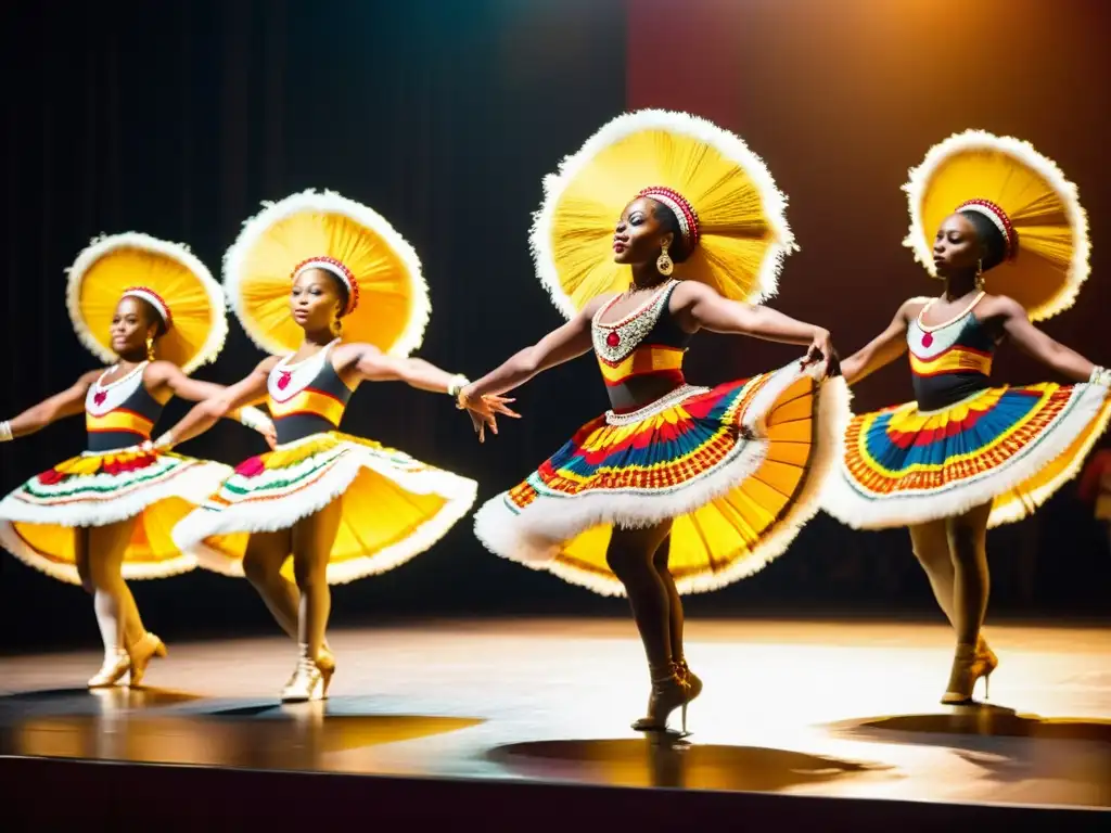 El Ballet Nacional de Guinea deslumbra con danzas tradicionales, trajes vibrantes y movimientos cautivadores en un escenario bañado en luz dorada