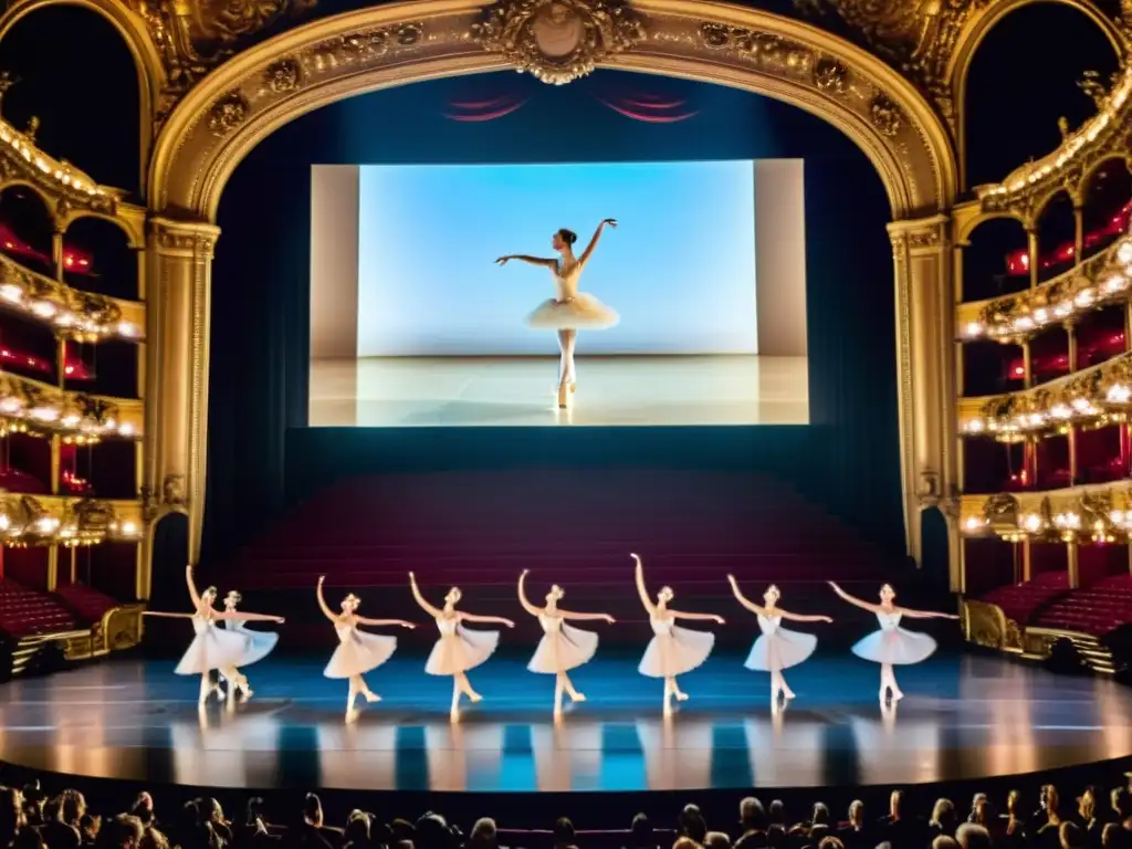 Ballet de la Ópera de París: Majestuosa presentación en el Palais Garnier, con bailarines elegantes y movimientos sincronizados