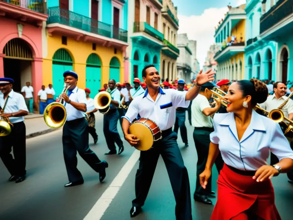 Una banda de mambo cubano llena de energía en las vibrantes calles de La Habana