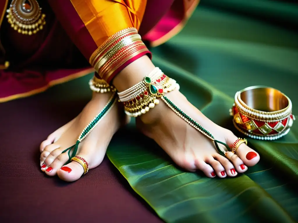 Los brillantes anklets y toe rings de la bailarina de Bharatanatyam reflejan la influencia de la danza en la joyería tradicional