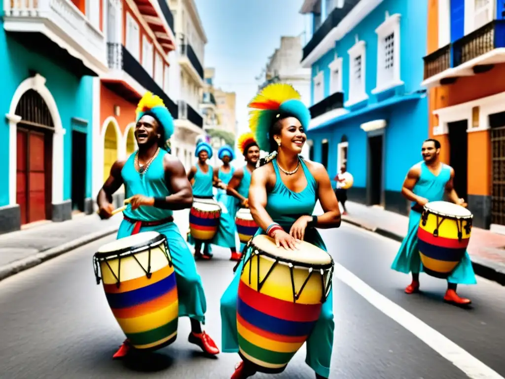 AfroUruguayos bailando candombe en las calles de Montevideo