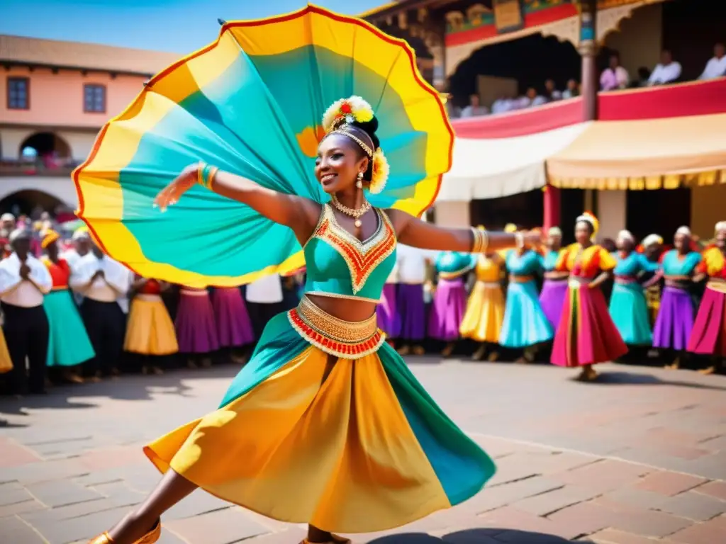 Una cautivadora escena de danza tradicional en un bullicioso mercado