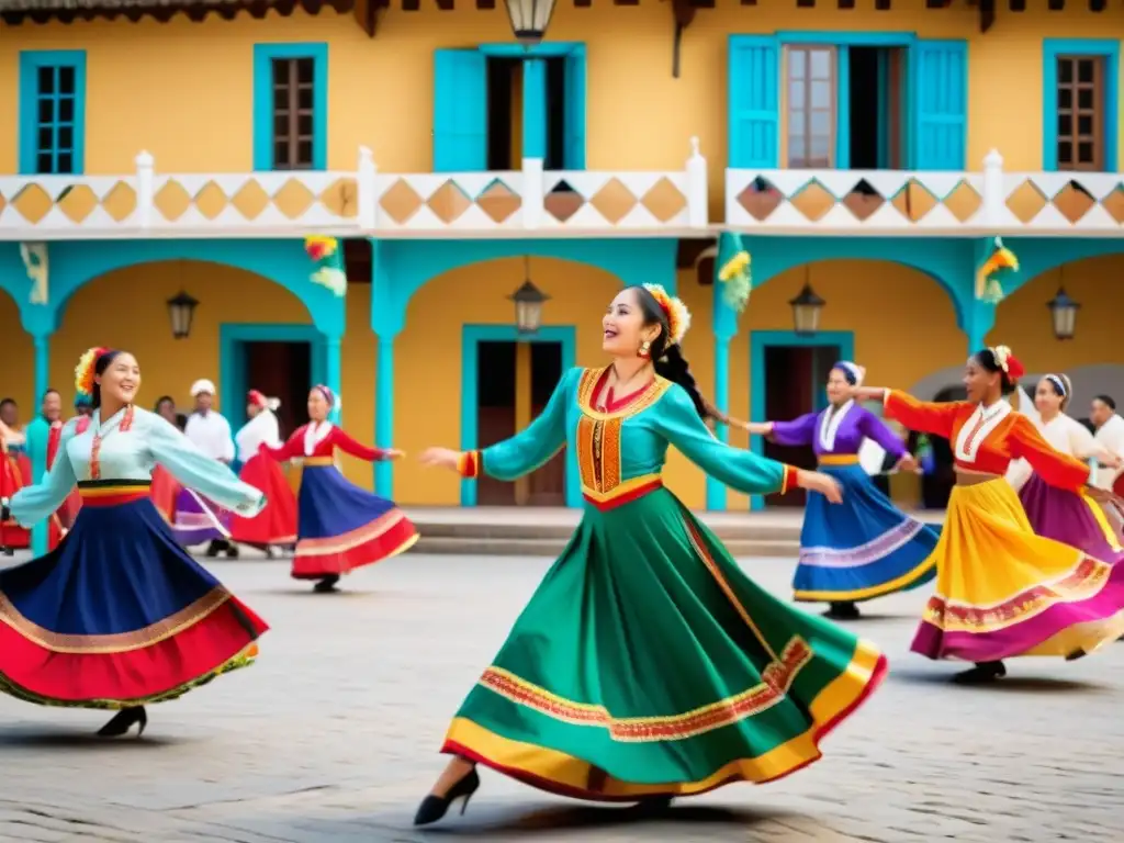 Una celebración cultural vibrante con danzas tradicionales y trajes coloridos que representan el significado cultural de las danzas tradicionales