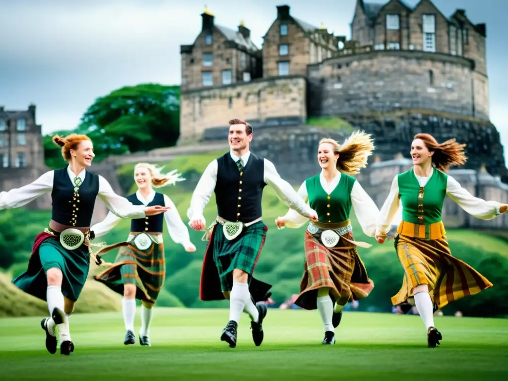 Celebración de la danza celta en el Festival de Danza de Edimburgo, significado cultural y energía dinámica capturados en un salto congelado