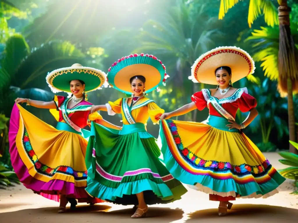 Colorida danza tradicional en el Carnaval Bahidorá, entre exuberante naturaleza y aves exóticas, con trajes elaborados